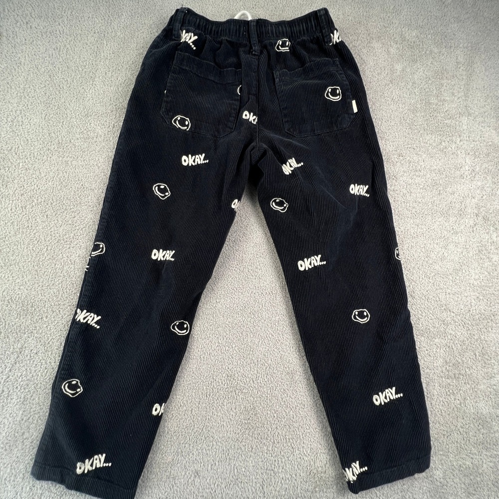 Urban Outfitters Black Corduroy Embroidered Smiley Okay Pants Mens Small S‎ - Picture 3 of 10